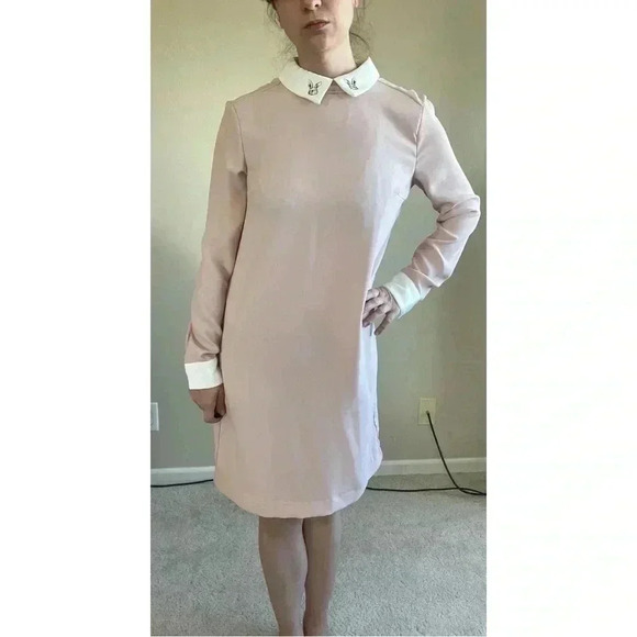 Victoria Beckham x Target Blush Pink Rabbit Collared Long Sleeve Dress - Picture 3 of 8